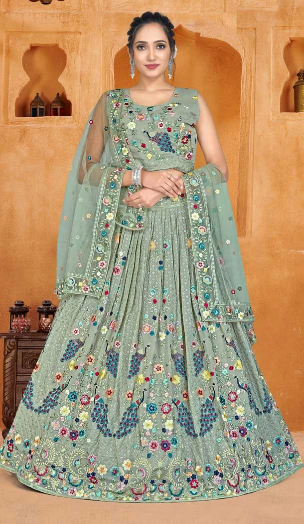 Sea Green Color Sequence Work Pure Georgette Designer Wear Lehenga Choli -5003159145