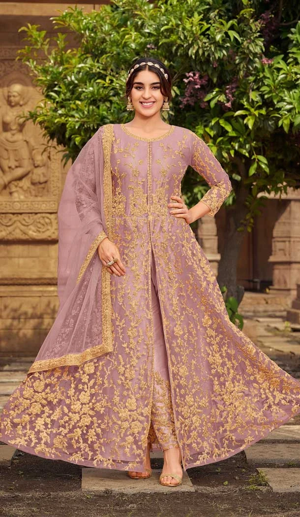 Lavender Color Butterfly Net Embroidery Work Party Wear Salwar Kameez - 5004159149