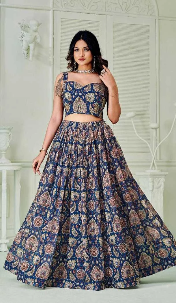 Blue Color Georgette Printed Work Party Wear Readymade Designer Lehenga Choli -5007159160