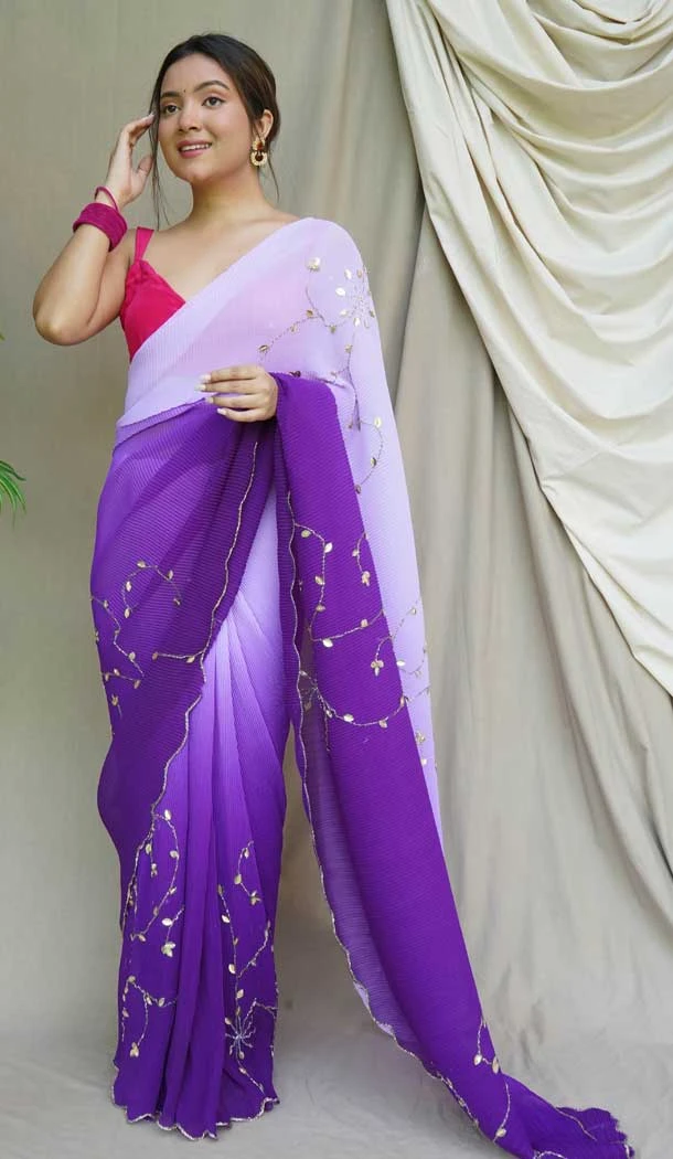 Blue Color Georgette And Crushed Hand Work Party Wear Saree Blouse -5012159188