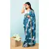 Teal Blue Color Georgette Satin Hand and Cut Work Party Wear Designer Saree -5014159202