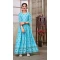 Sky Blue Color Rayon Foil Print Work Party Wear Readymade Kids Gown -5016159215
