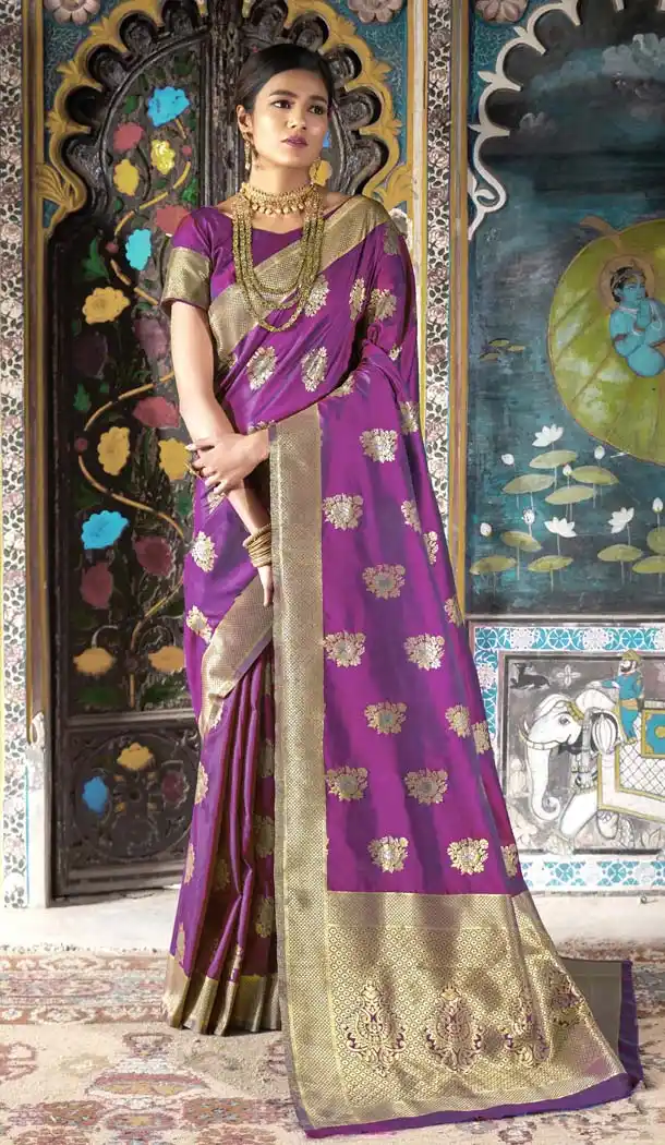 Purple Color Pure Weaving Silk Traditional Saree Blouse -649081117