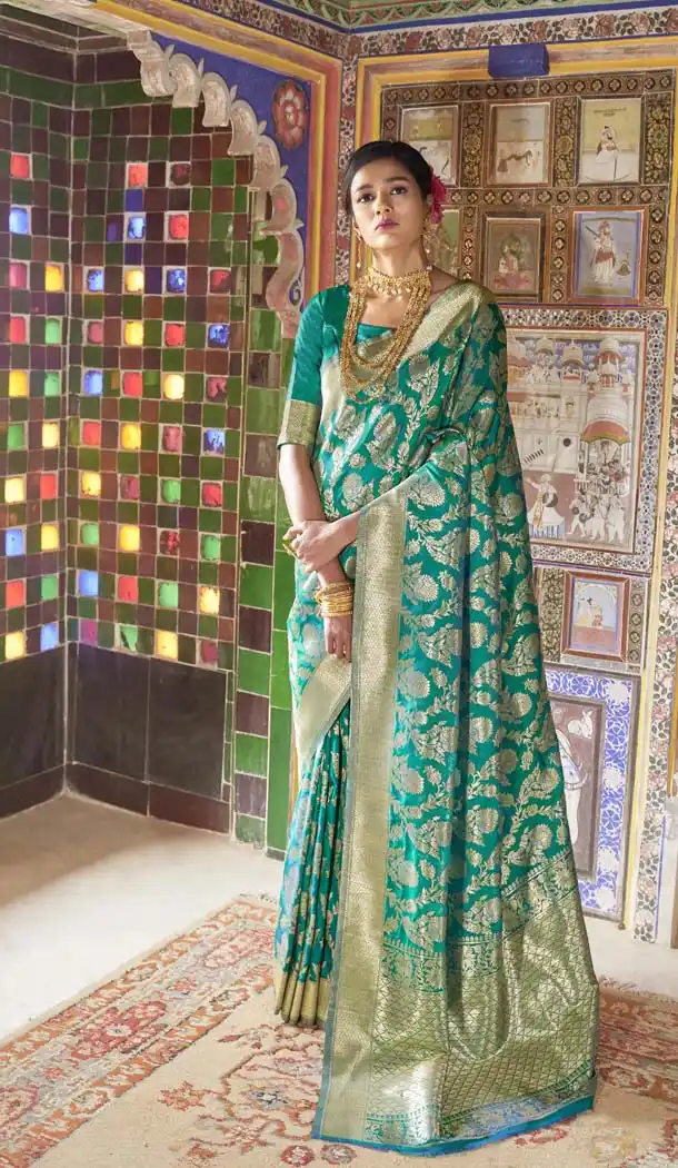 Rama Green Color Pure Weaving Silk Traditional Saree Blouse -649081119