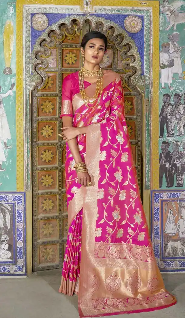 Pink Color Pure Weaving Silk Traditional Saree Blouse -649081121
