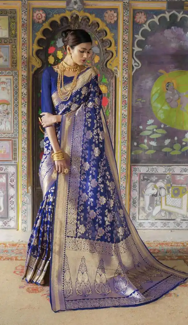 Royal Blue Color Pure Weaving Silk Traditional Saree Blouse -649081123