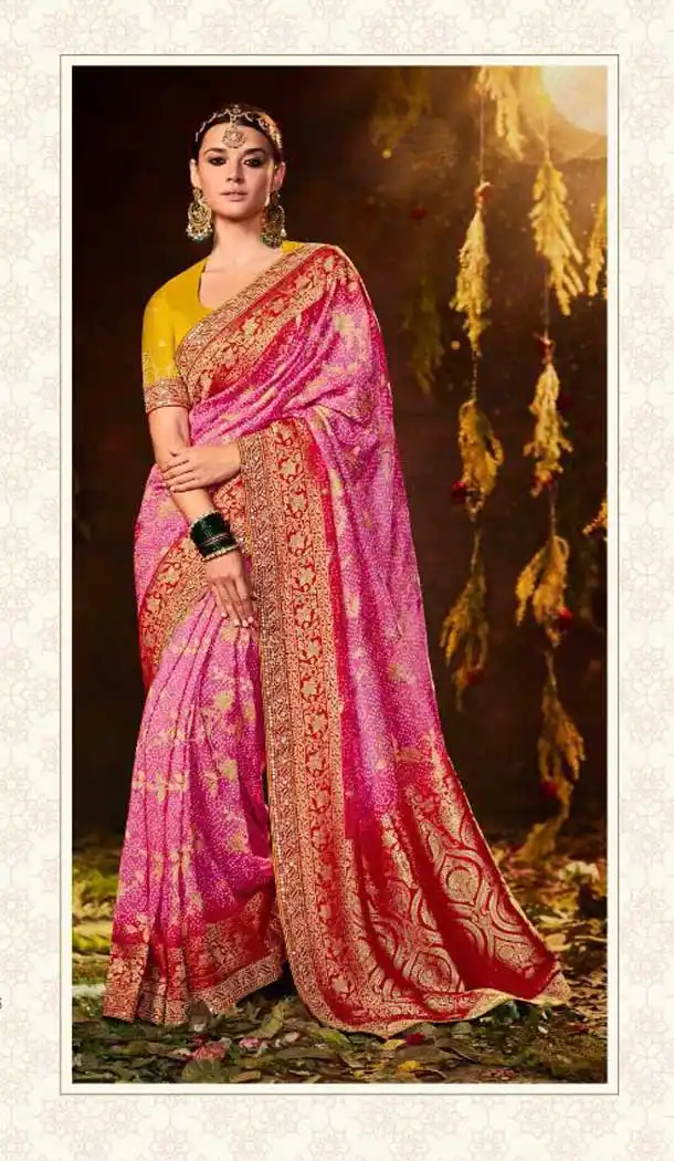 Pink Color Silk Bandhej Digital Print And Zari Work Designer Wear Saree -5023159260