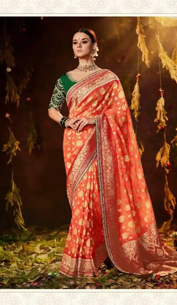 Light Orange Color Silk Bandhej Digital Print And Zari Work Designer Wear Saree -5023159262