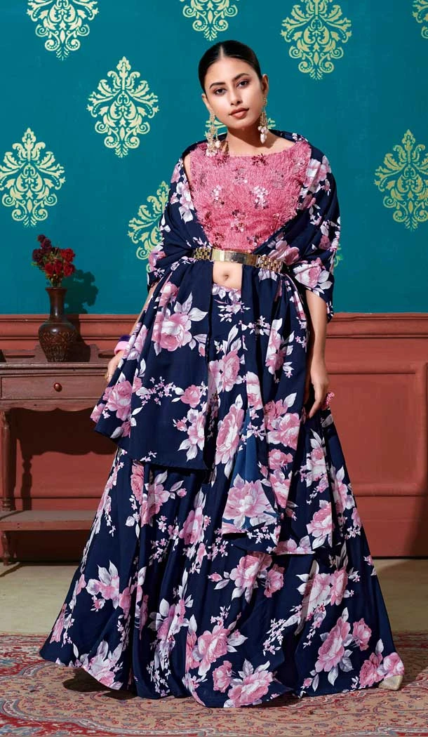 Navy Blue Color Cotton Embroidery Work Party Wear Designer Lehenga Choli -5024159271