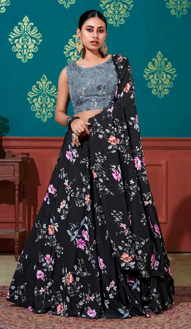 Black Color Cotton Embroidery Work Party Wear Designer Lehenga Choli -5024159272