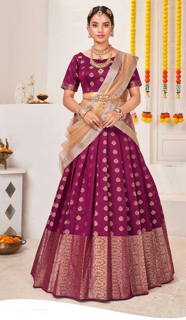 Wine Color Jacquard Weaving Work Traditional Wear PLus Size Lehenga Choli -5034159373