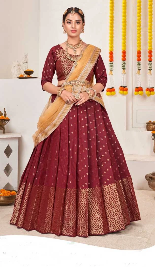Maroon Color Jacquard Weaving Work Traditional Wear PLus Size Lehenga Choli -5034159374