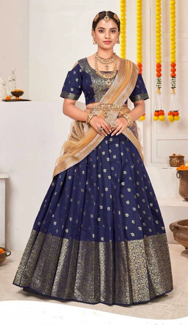 Navy Blue Color Jacquard Weaving Work Traditional Wear PLus Size Lehenga Choli -5034159375