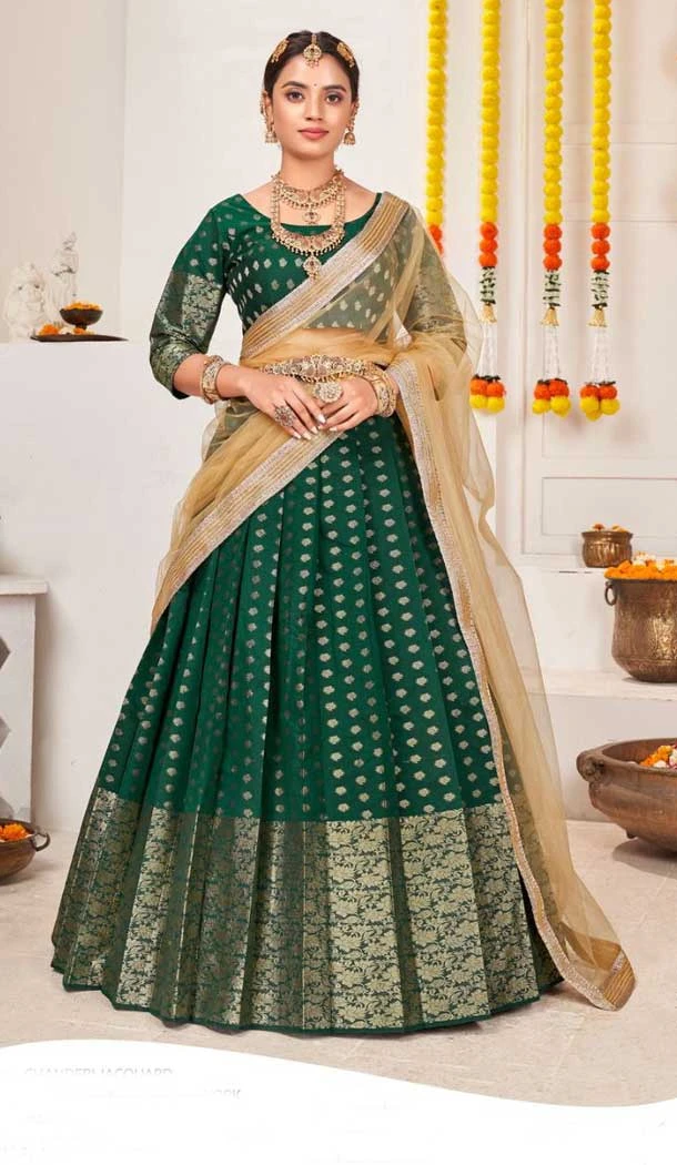 Green Color Jacquard Weaving Work Traditional Wear PLus Size Lehenga Choli -5034159376