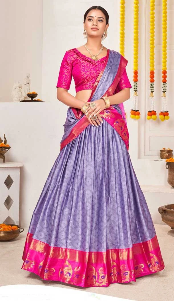 Purple Banarasi Jacquard Golden Weaving Work Traditional Wear Lehenga Choli - 5035159383