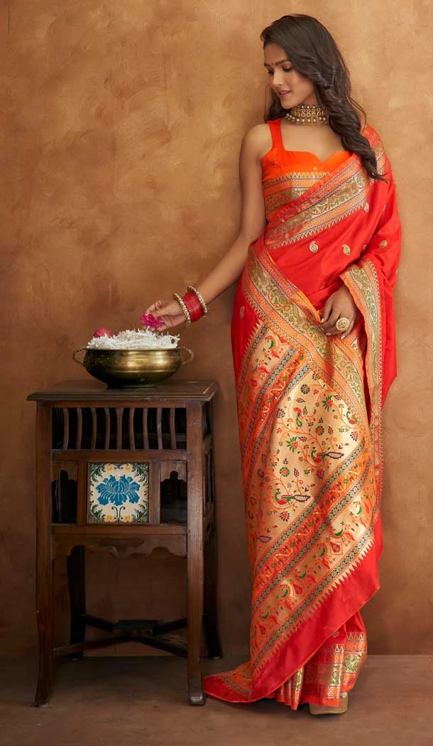 Red Color Soft Silk Weaving Work Traditional Wear Plus SIze Saree Blouse -5038159397