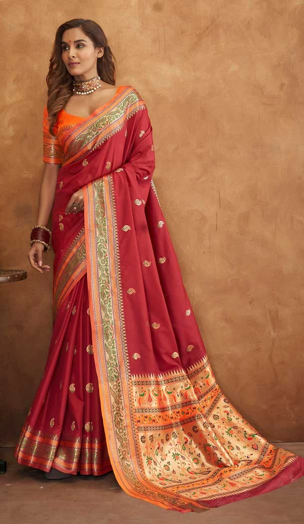 Maroon Color Soft Silk Weaving Work Traditional Wear Plus SIze Saree Blouse -5038159401