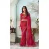 Red Color Shimmer Silk Embroidery Work Party Wear Designer Saree -5025159273