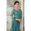 Sky Blue Color Glass Silk Embroidery Work Party Wear Designer Saree -5025159279
