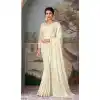Cream Color Glorious Silk Embroidery Work Party Wear Designer Saree -5025159281