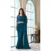 Blue Color Rainbow Silk Embroidery Work Party Wear Designer Saree -5025159282