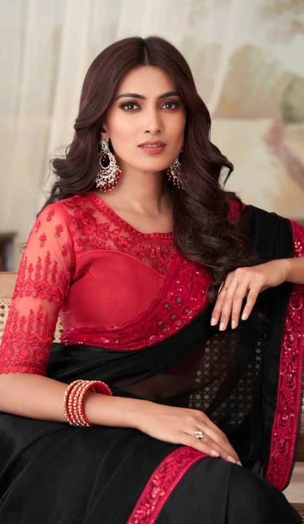 Black Color Glass Silk Embroidery Work Party Wear Designer Saree -5025159284 Black Color Glass Silk Embroidery Work Party Wear Designer Saree -5025159284