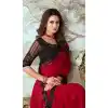 Red Color Roman Pattern Silk Embroidery Work Party Wear Designer Saree -5025159287