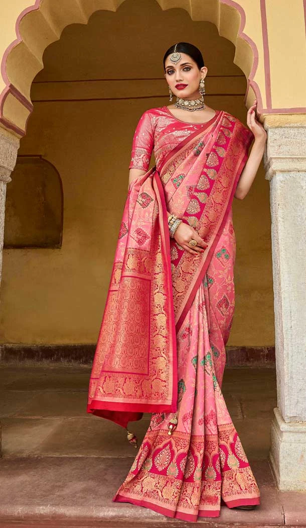 Pink Color Silk Kanjivaram Tissue And Khatli Work Designer Wear Saree -5053159485