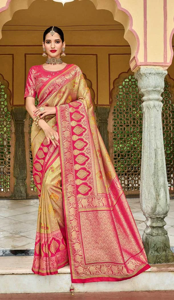 Gold Color Silk Kanjivaram Tissue And Khatli Work Designer Wear Saree -5053159486