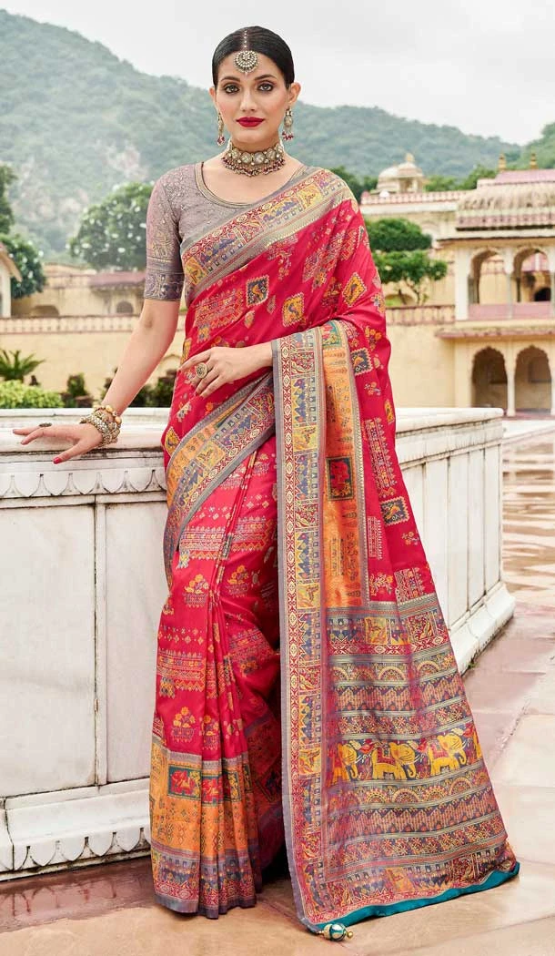 Red Color Silk Kanjivaram Tissue And Khatli Work Designer Wear Saree -5053159487