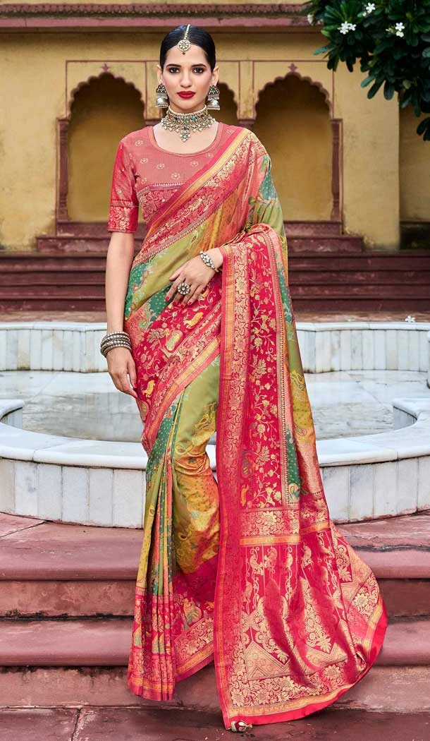 Light Green Color Silk Kanjivaram Tissue And Khatli Work Designer Wear Saree -5053159496