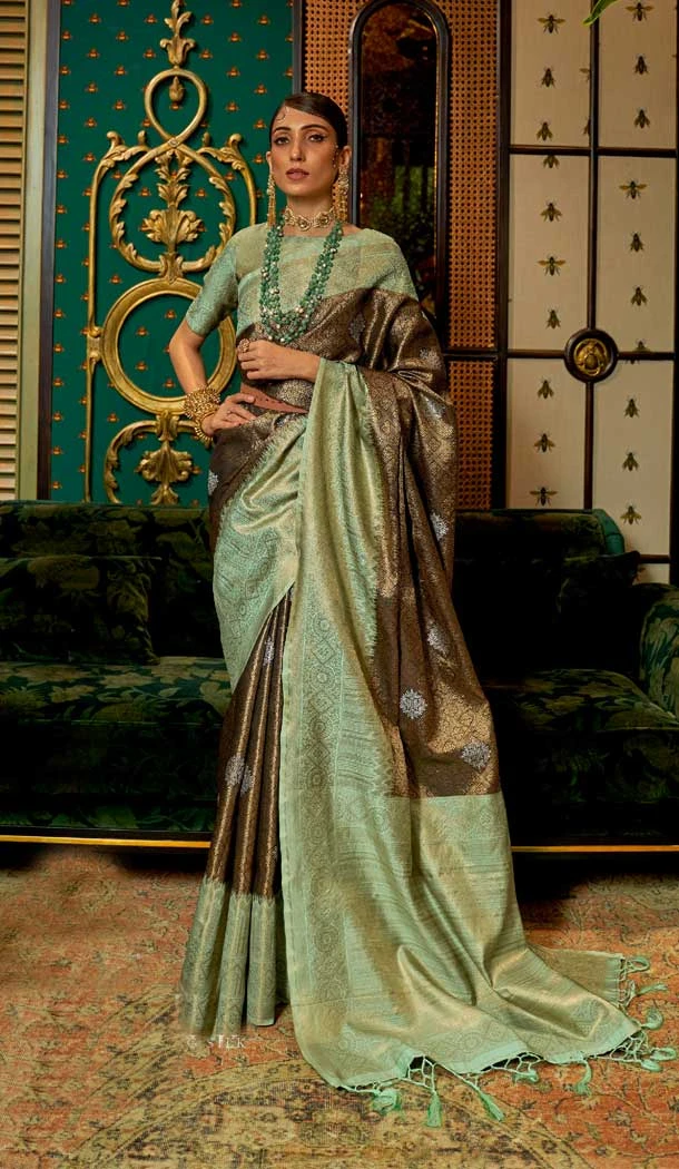 Festival Wear Brown Color Weaving Zari Base Chaap Handloom Work Saree -5060159538