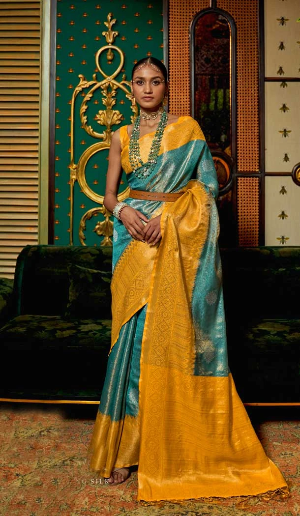 Festival Wear Sky Blue Color Weaving Zari Base Chaap Handloom Work Saree -5060159542