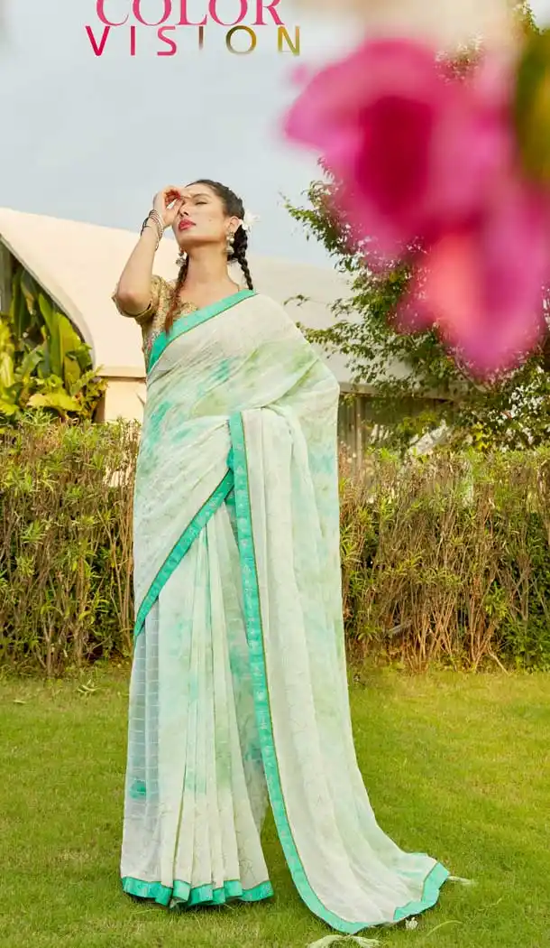 Off White Color Georgette Thread Sequence Work Party Wear Casual Saree -5065159576