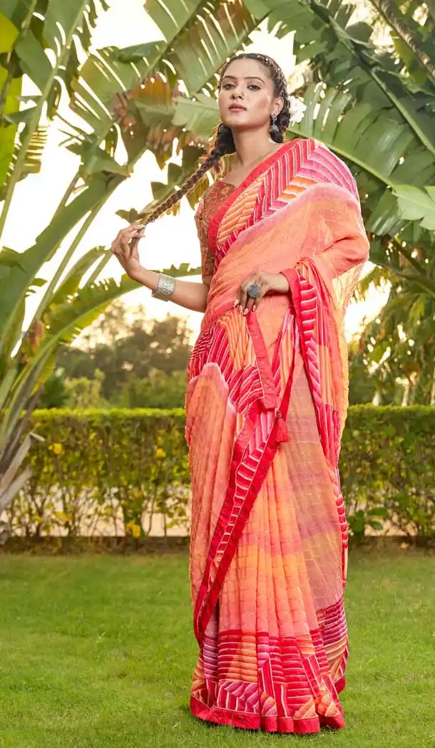 Peach Color Georgette Thread Sequence Work Party Wear Casual Saree -5065159577
