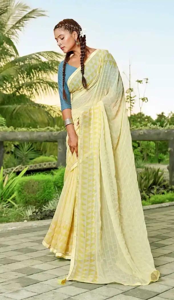 Party Wear Cream Color Georgette Thread Sequence Work Casual Saree -5065159581