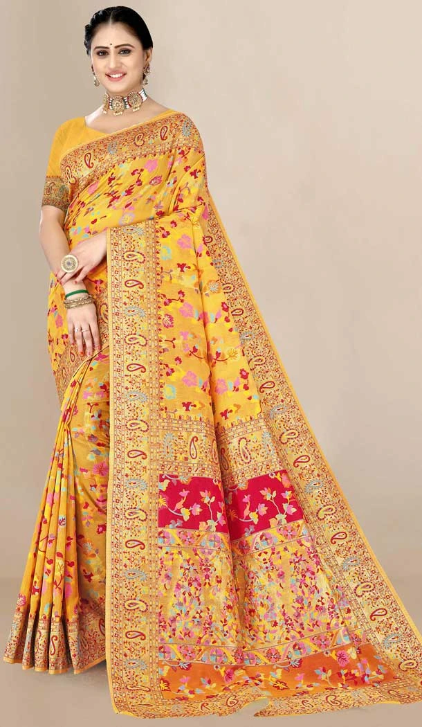 Mustard Color Cotton Print Work Traditional Wear Latest Designer Saree -5075159638