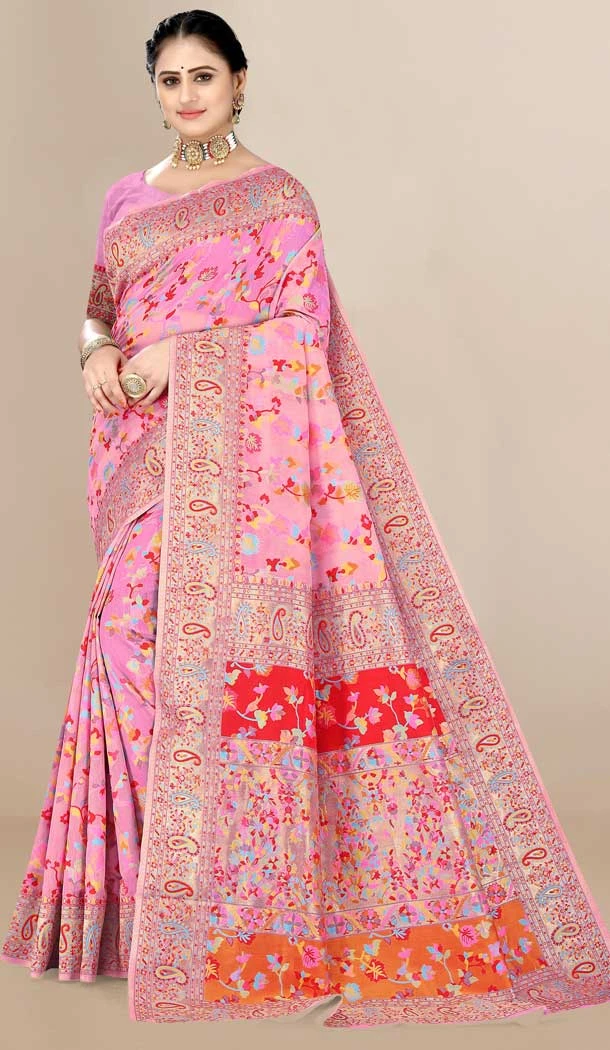Pink Color Cotton Print Work Traditional Wear Latest Designer Saree -5075159639