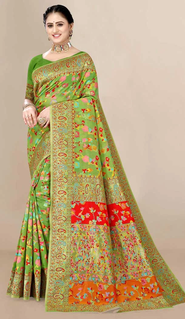 Olive Green Color Cotton Print Work Traditional Wear Latest Designer Saree -5075159641