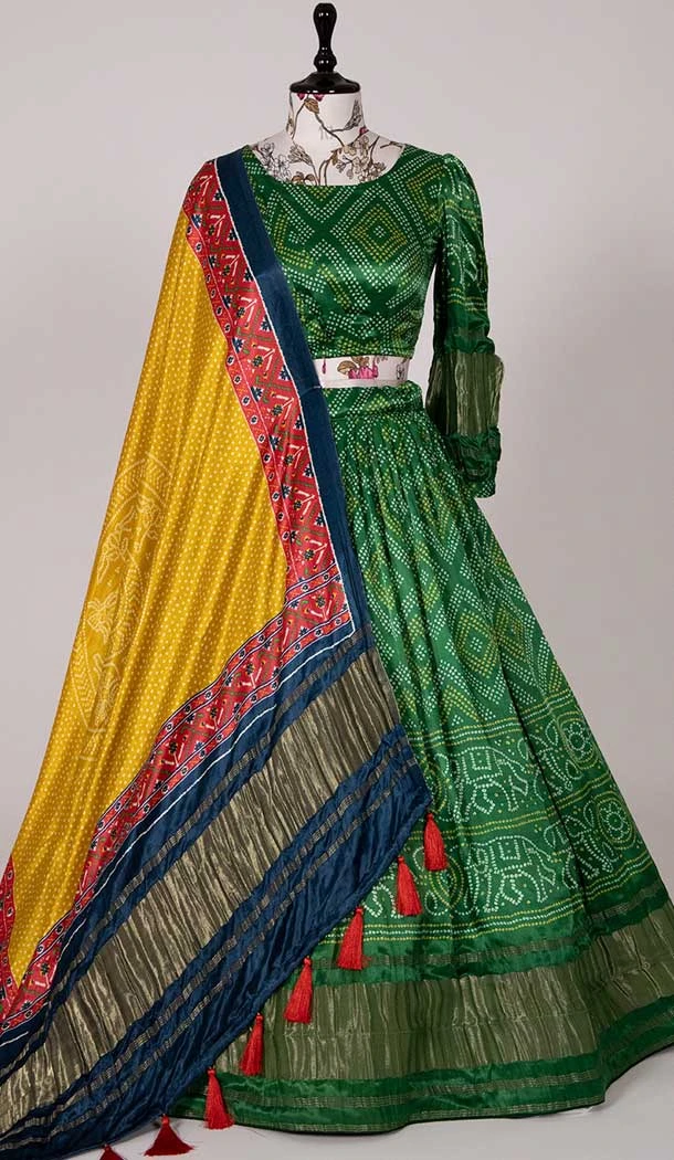 Green Color Gaji Silk Digital Print Work Function Wear Lehenga Choli -5078159657
