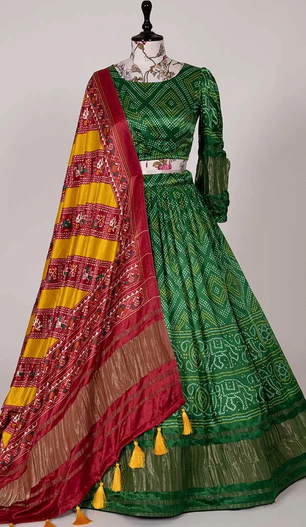 Gaji Silk Green Color Digital Print Work Function Wear Lehenga Choli -5078159658