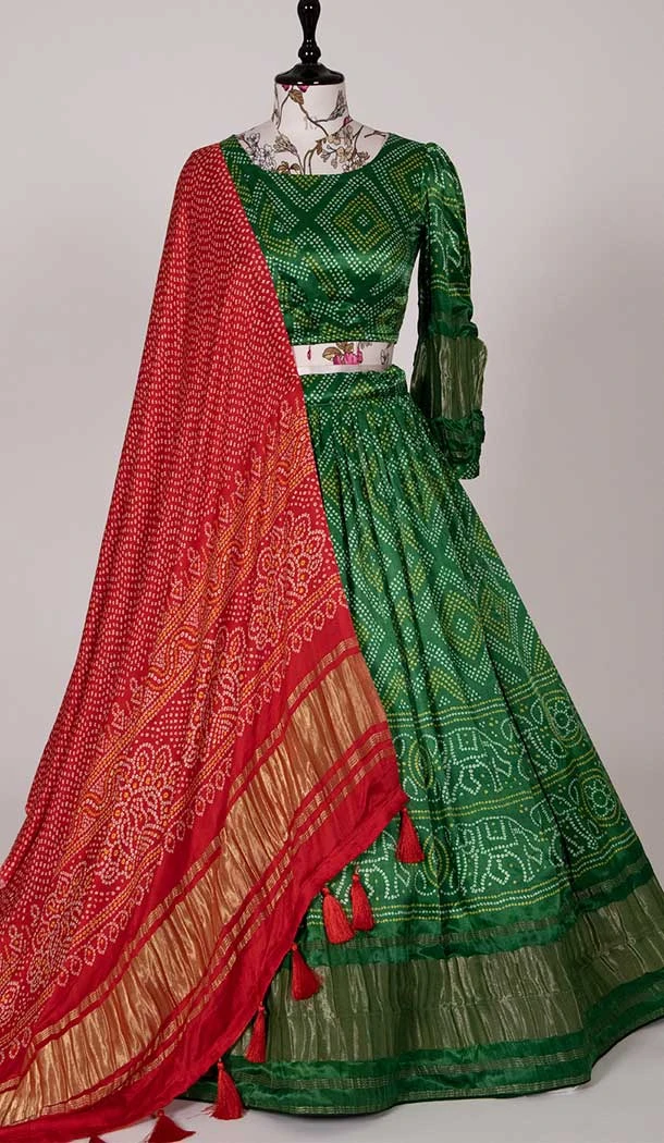 Digital Print Work Green Color Gaji Silk Function Wear Lehenga Choli -5078159659