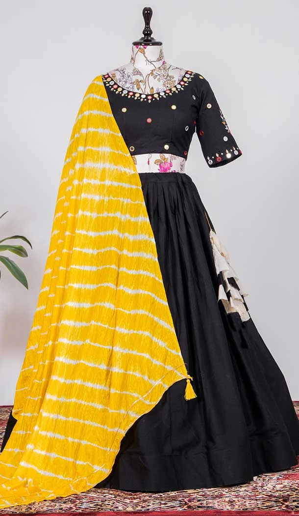 Black Color Plain Cotton Function Wear Lehenga Choli -5078159668