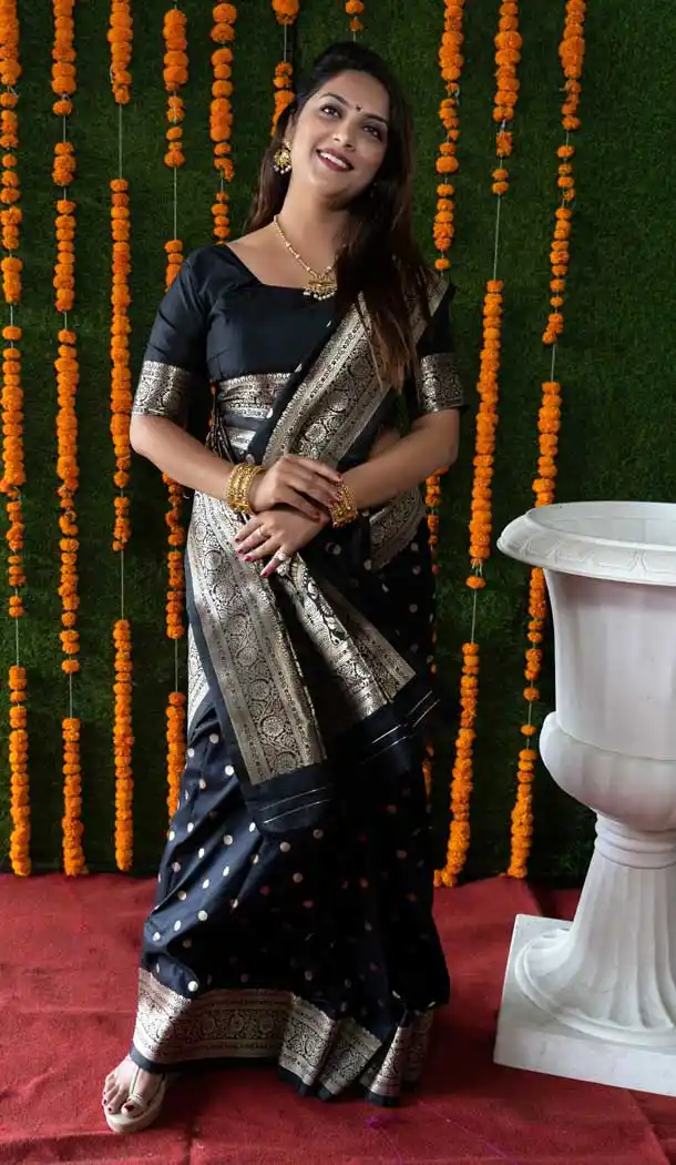 Black Color Banarasi Silk Jacquard Work Traditional Party Wear Saree -5087159769