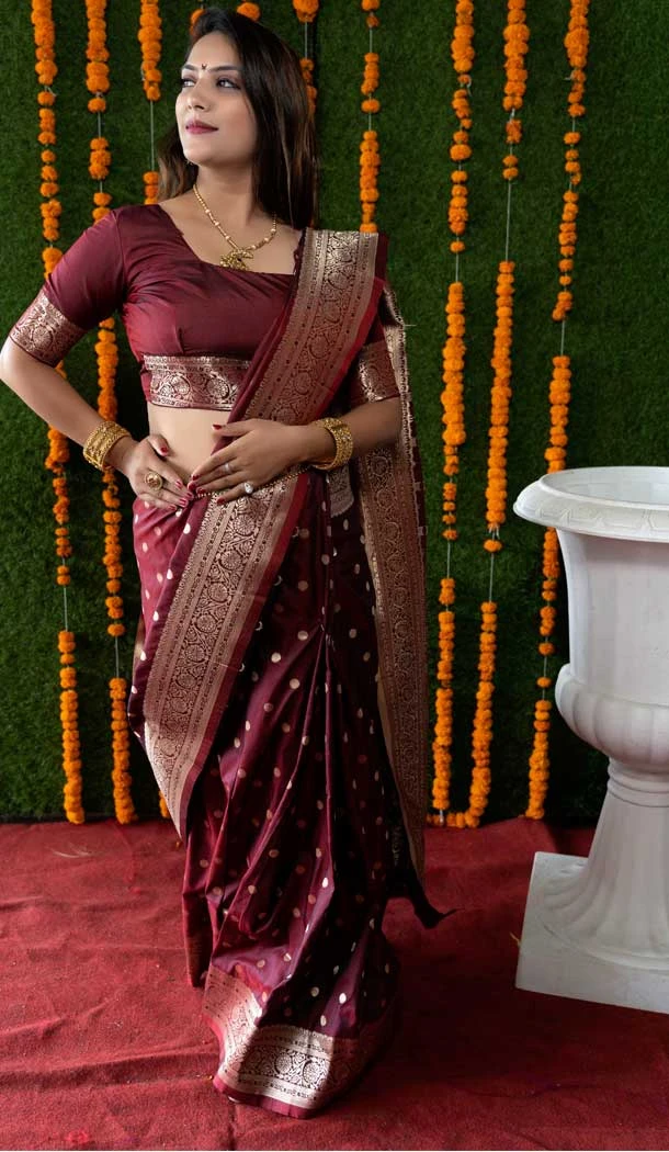 Maroon Color Banarasi Silk Jacquard Work Traditional Party Wear Saree -5087159771