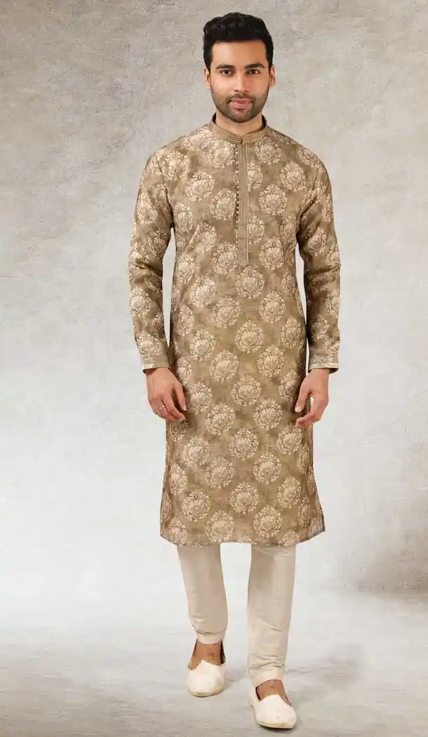 Multi Color Art Silk Printed Work Traditional Wear Men's Kurta Pajama -508219696