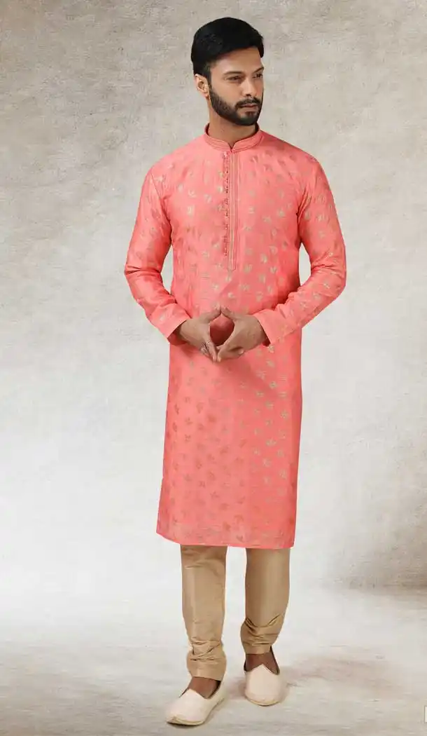 Pink Color Art Silk Printed Work Traditional Wear Men's Kurta Pajama -508219703