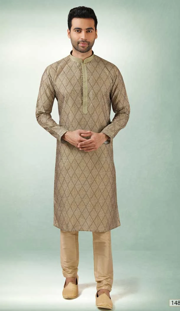 Chiku Color Art Silk Printed Work Traditional Wear Men's Kurta Pajama -508219714