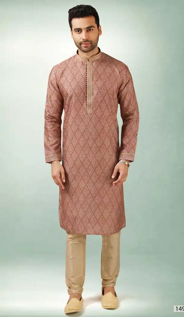 Maroon Color Art Silk Printed Work Traditional Wear Men's Kurta Pajama -508219715