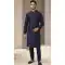 Navy Blue Color Banarasi Art Silk Mirror Work Traditional Wear Men's Kurta Pajama -5083159740